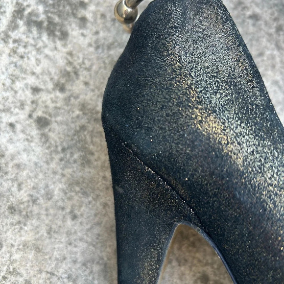 Guillaume Hinfray black and  gold peep toe heel, size 37.5 - Picture 11 of 16